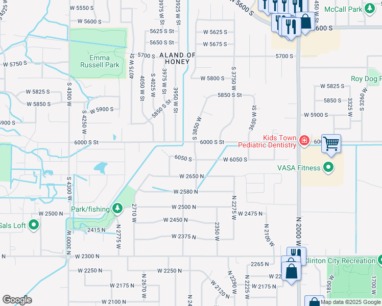 map of restaurants, bars, coffee shops, grocery stores, and more near 6033 South 3850 West in Roy