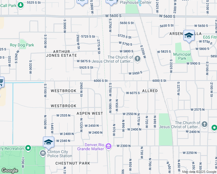 map of restaurants, bars, coffee shops, grocery stores, and more near 6029 2700 West in Roy