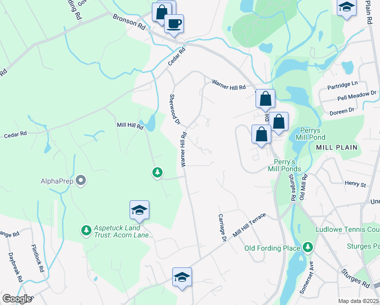 map of restaurants, bars, coffee shops, grocery stores, and more near 50 Warner Hill Lane in Fairfield