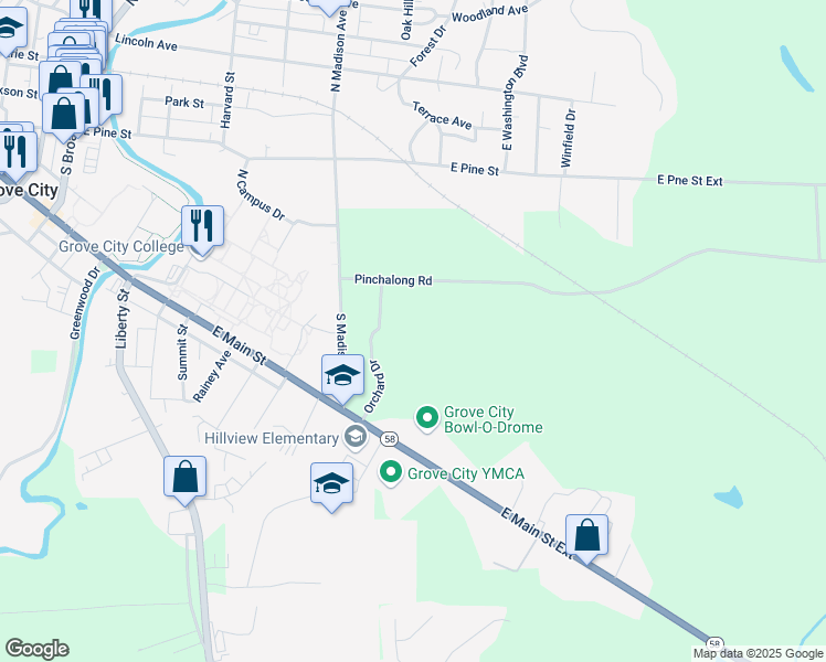 map of restaurants, bars, coffee shops, grocery stores, and more near 98 Orchard Drive in Grove City
