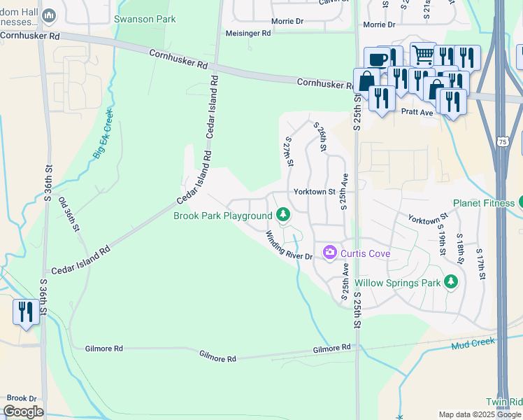 map of restaurants, bars, coffee shops, grocery stores, and more near 2803 Yorktown Street in Bellevue