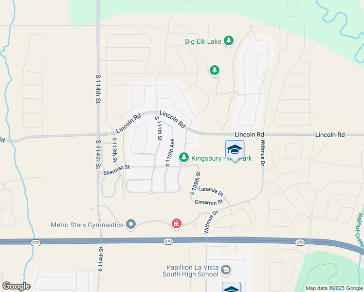 map of restaurants, bars, coffee shops, grocery stores, and more near 10611 South 110th Avenue in Papillion