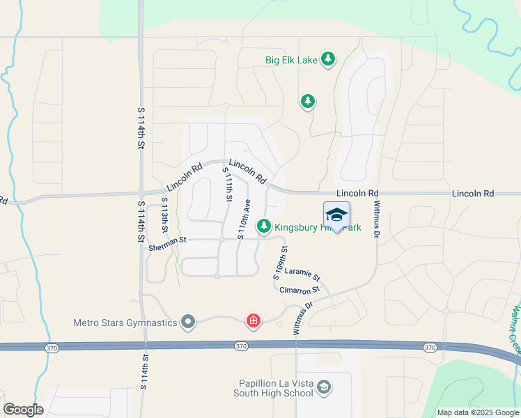 map of restaurants, bars, coffee shops, grocery stores, and more near 10611 South 110th Avenue in Papillion