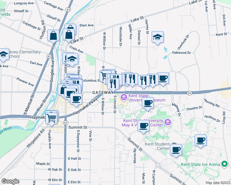 map of restaurants, bars, coffee shops, grocery stores, and more near in Kent