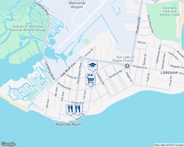 map of restaurants, bars, coffee shops, grocery stores, and more near 254 Crown Street in Stratford