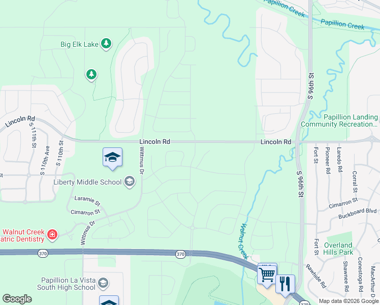 map of restaurants, bars, coffee shops, grocery stores, and more near 10201-10339 West Lincoln Road in La Vista