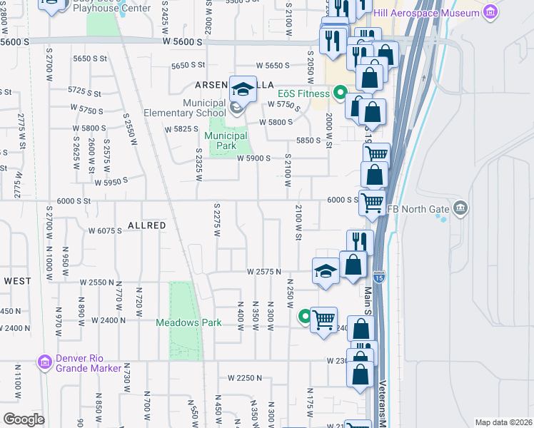 map of restaurants, bars, coffee shops, grocery stores, and more near 6032 South 2200 West in Roy
