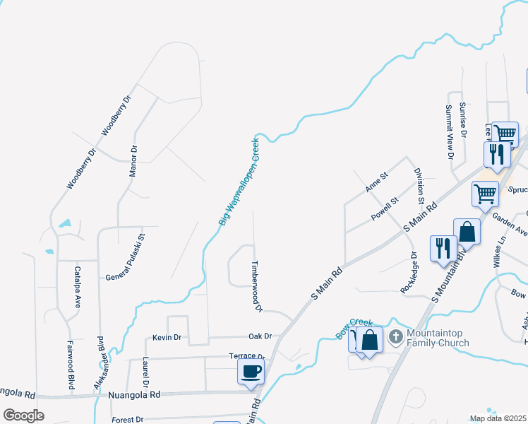map of restaurants, bars, coffee shops, grocery stores, and more near 141 Timberwood Drive in Mountain Top