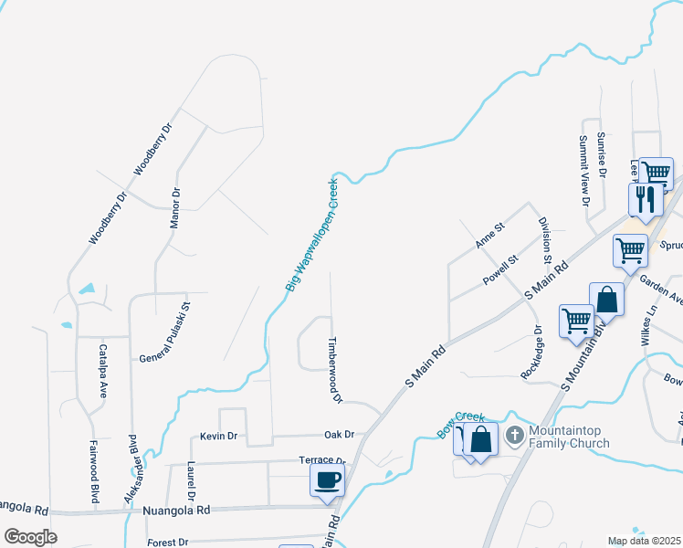 map of restaurants, bars, coffee shops, grocery stores, and more near 141 Timberwood Drive in Mountain Top