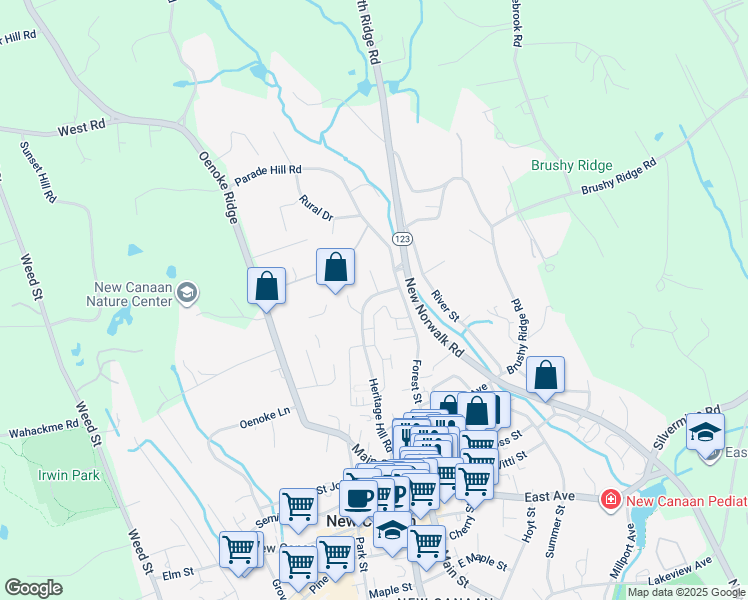 map of restaurants, bars, coffee shops, grocery stores, and more near 179 Heritage Hill Road in New Canaan