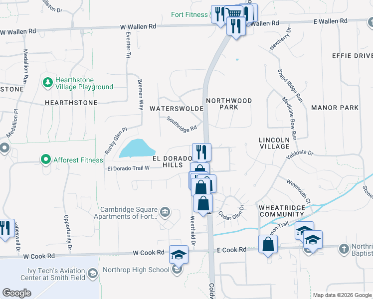 map of restaurants, bars, coffee shops, grocery stores, and more near 230 Passier Court in Fort Wayne