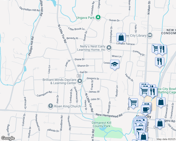 map of restaurants, bars, coffee shops, grocery stores, and more near 22 Gail Drive in New City