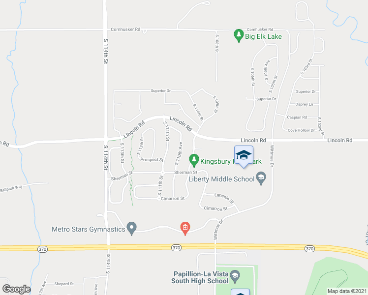 map of restaurants, bars, coffee shops, grocery stores, and more near 10611 South 110th Avenue in Papillion
