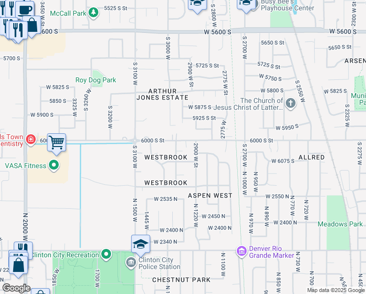 map of restaurants, bars, coffee shops, grocery stores, and more near 2932 West 6050 South in Roy