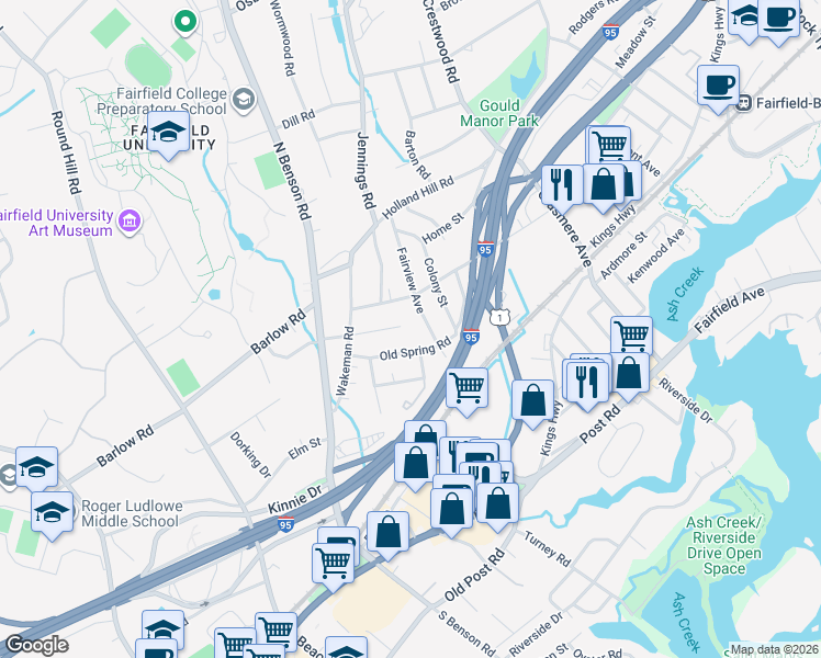 map of restaurants, bars, coffee shops, grocery stores, and more near 120 Barlow Plain Drive in Fairfield
