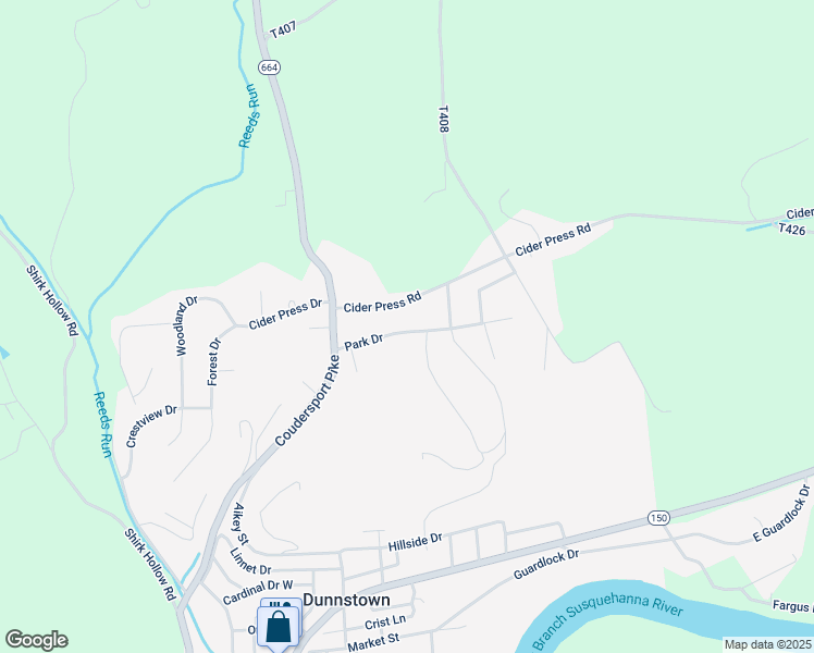 map of restaurants, bars, coffee shops, grocery stores, and more near 14 East Park Drive in Lock Haven