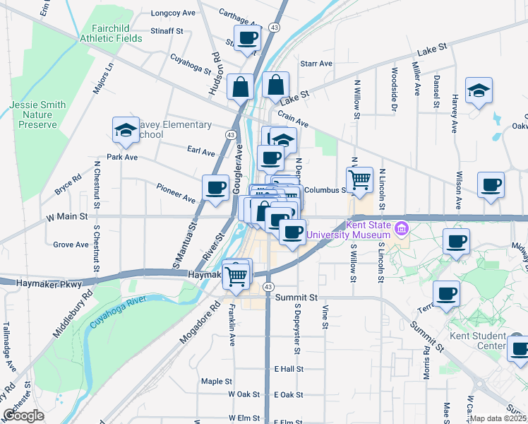map of restaurants, bars, coffee shops, grocery stores, and more near  in Kent