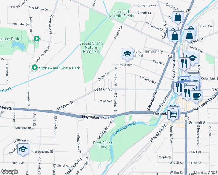 map of restaurants, bars, coffee shops, grocery stores, and more near 709 West Main Street in Kent