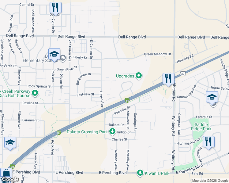 map of restaurants, bars, coffee shops, grocery stores, and more near 4009 Golden Ct in Cheyenne