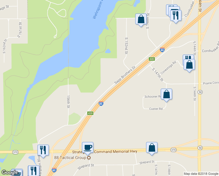 map of restaurants, bars, coffee shops, grocery stores, and more near 10557 Sapp Brothers Drive in Omaha