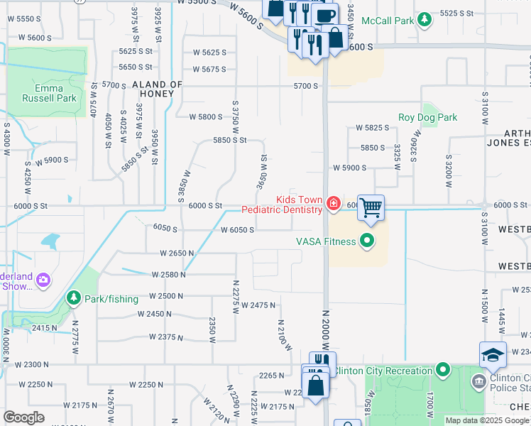 map of restaurants, bars, coffee shops, grocery stores, and more near 3637 W 6000 S in Roy