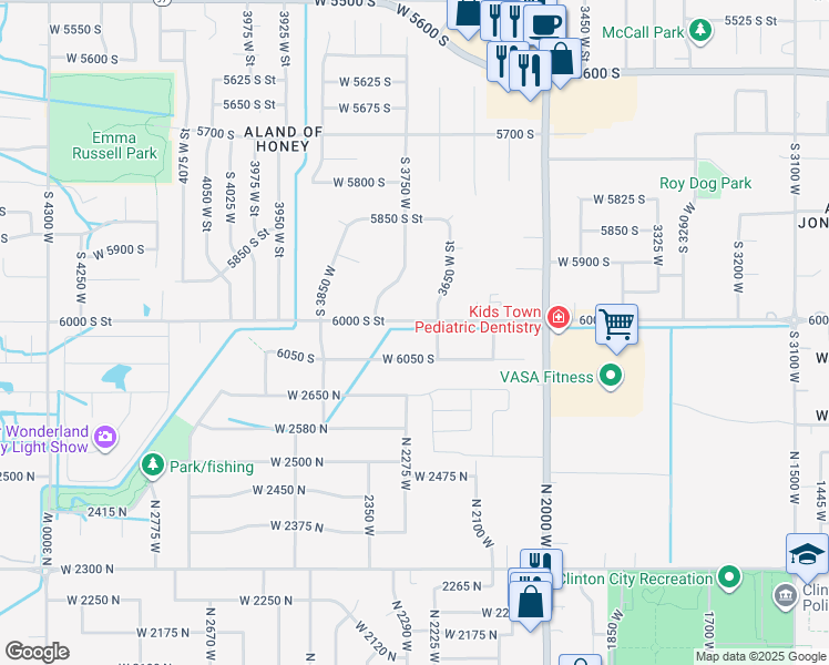map of restaurants, bars, coffee shops, grocery stores, and more near 3673 W 6000 S in Roy