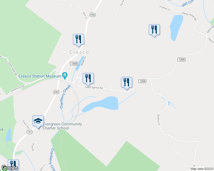 map of restaurants, bars, coffee shops, grocery stores, and more near 217 Sand Spring Road in Cresco