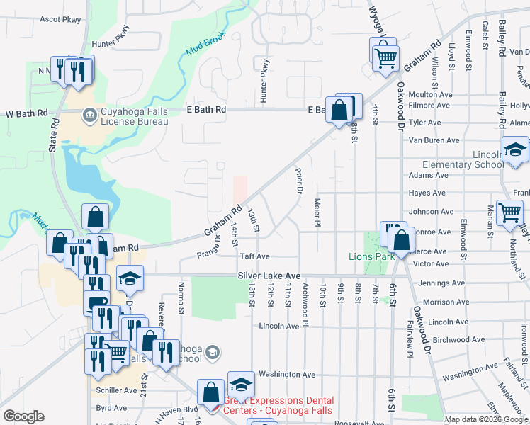 map of restaurants, bars, coffee shops, grocery stores, and more near 3050 Scott Avenue in Cuyahoga Falls