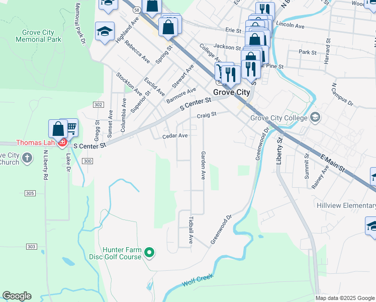 map of restaurants, bars, coffee shops, grocery stores, and more near 612 Tidball Avenue in Grove City