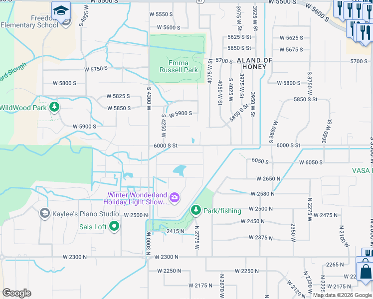 map of restaurants, bars, coffee shops, grocery stores, and more near 4152 West 6025 South in Roy