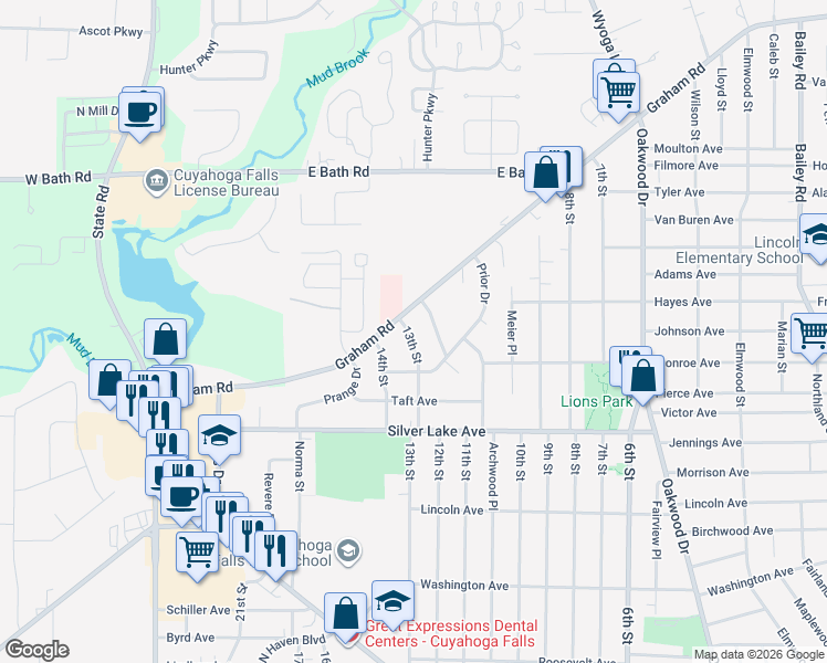 map of restaurants, bars, coffee shops, grocery stores, and more near 3050 Scott Avenue in Cuyahoga Falls