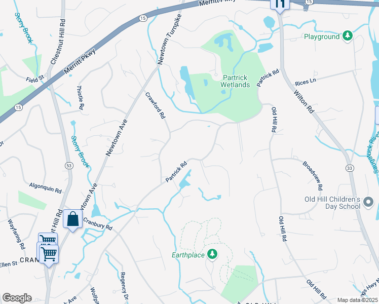 map of restaurants, bars, coffee shops, grocery stores, and more near 64 Partrick Road in Westport