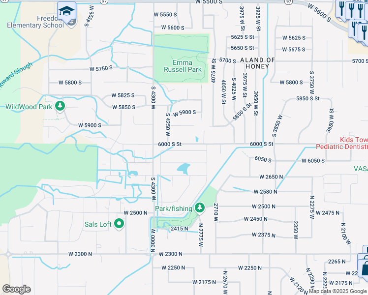 map of restaurants, bars, coffee shops, grocery stores, and more near 4194 East 6025 South in Ogden
