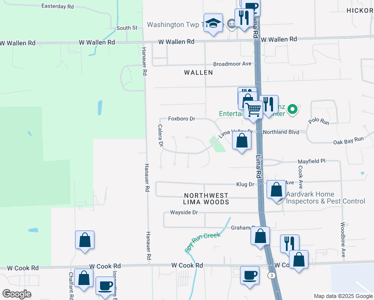 map of restaurants, bars, coffee shops, grocery stores, and more near 2202 Lima Valley Drive in Fort Wayne