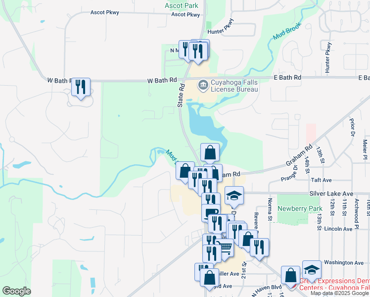 map of restaurants, bars, coffee shops, grocery stores, and more near 3030 State Road in Cuyahoga Falls
