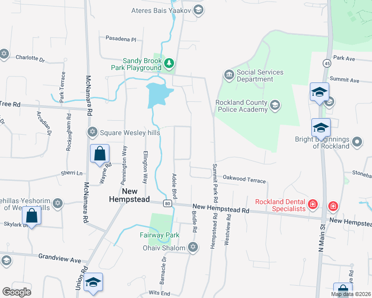 map of restaurants, bars, coffee shops, grocery stores, and more near 23 Terri Lee Lane in Spring Valley