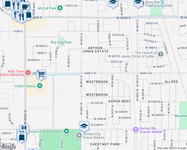 map of restaurants, bars, coffee shops, grocery stores, and more near 3009 West 6000 South in Roy