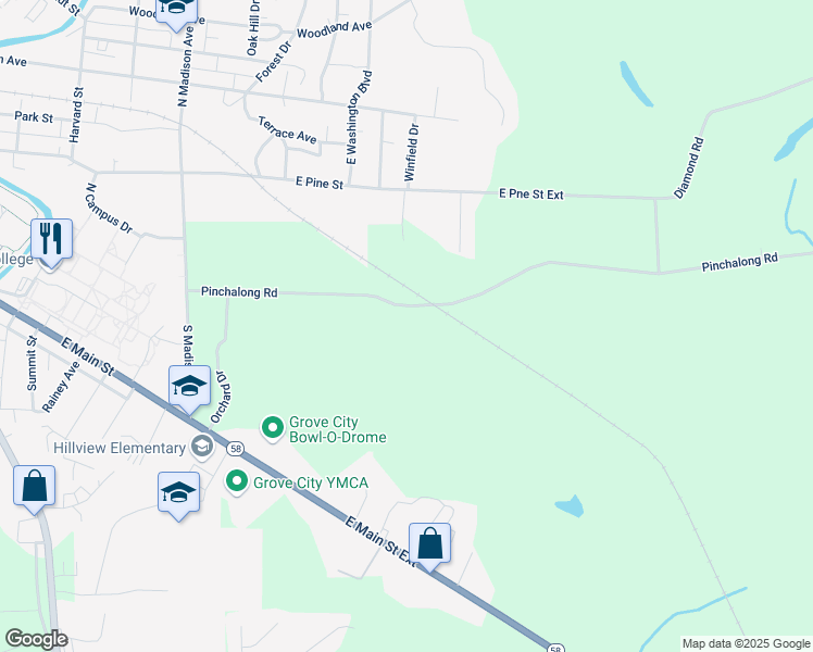 map of restaurants, bars, coffee shops, grocery stores, and more near 100 Pinchalong Road in Grove City