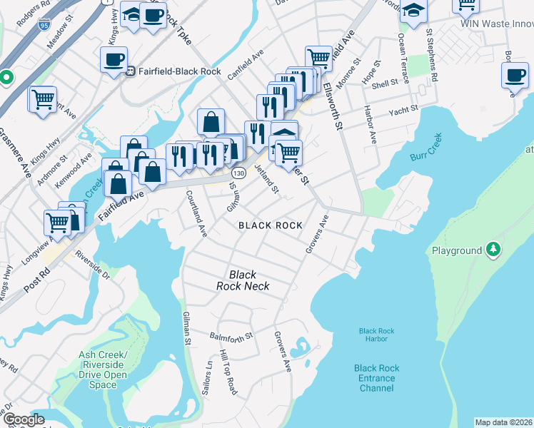 map of restaurants, bars, coffee shops, grocery stores, and more near in Bridgeport