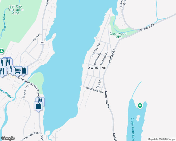 map of restaurants, bars, coffee shops, grocery stores, and more near 214 Long Pond Road in West Milford
