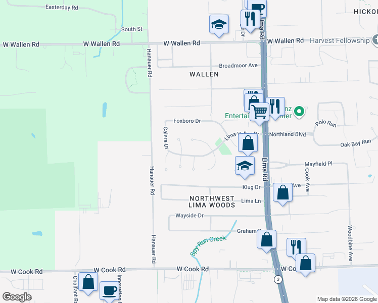 map of restaurants, bars, coffee shops, grocery stores, and more near 2202 Lima Valley Drive in Fort Wayne
