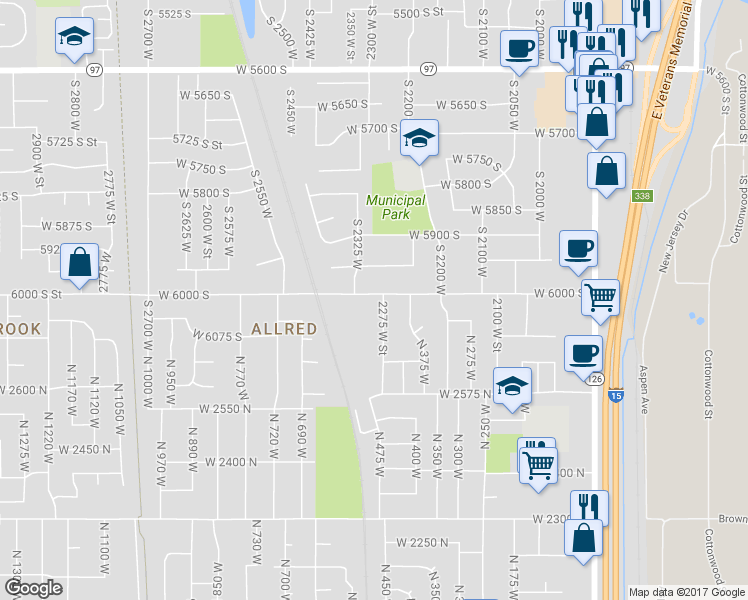 map of restaurants, bars, coffee shops, grocery stores, and more near 2297 West 6000 South in Roy
