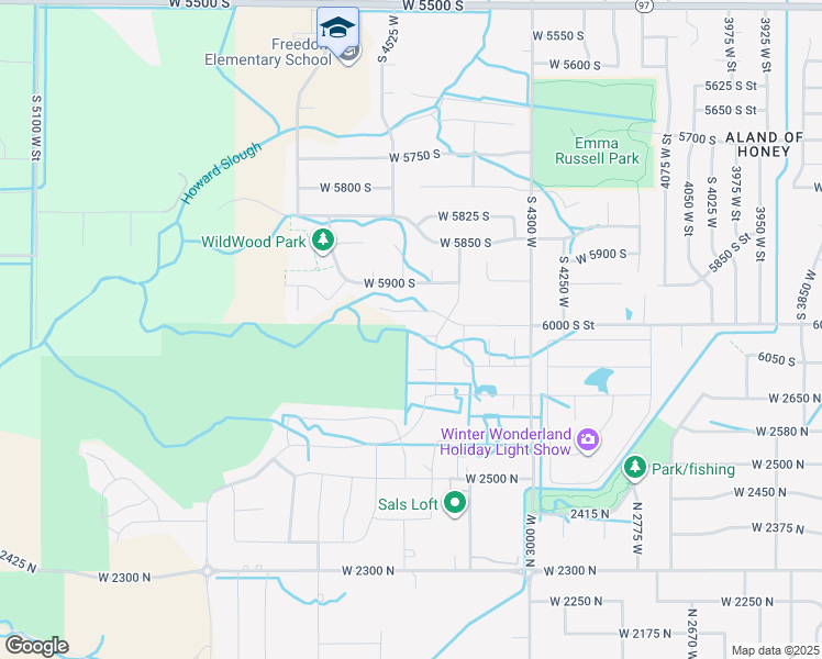 map of restaurants, bars, coffee shops, grocery stores, and more near 4438 West 6025 South in Hooper