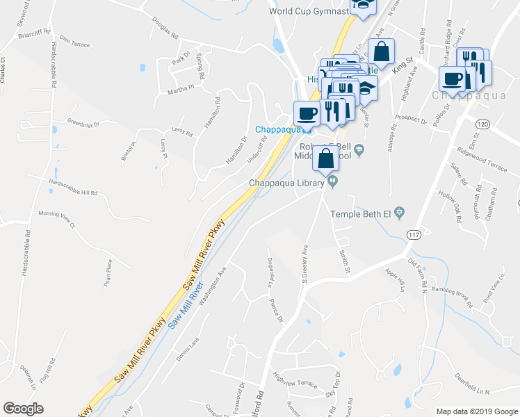map of restaurants, bars, coffee shops, grocery stores, and more near 690 Washington Avenue in Pleasantville