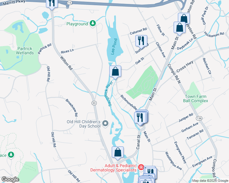 map of restaurants, bars, coffee shops, grocery stores, and more near 49 Richmondville Avenue in Westport