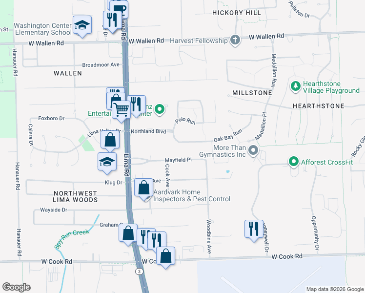map of restaurants, bars, coffee shops, grocery stores, and more near 1334 Mayfield Rd in Fort Wayne