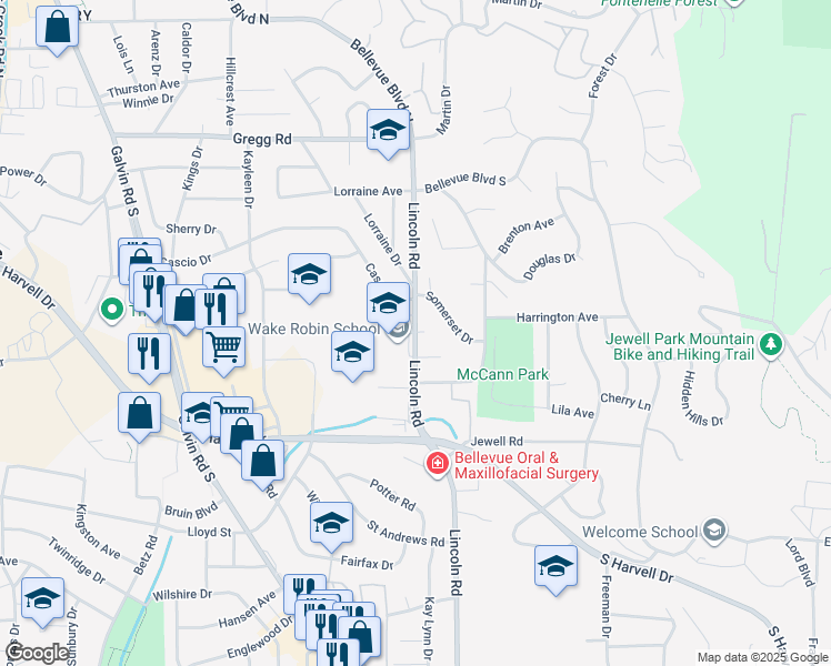 map of restaurants, bars, coffee shops, grocery stores, and more near 700 Lincoln Road in Bellevue