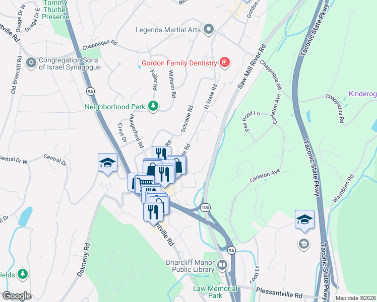 map of restaurants, bars, coffee shops, grocery stores, and more near 53-57 Stafford Street in Briarcliff Manor