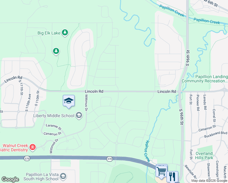 map of restaurants, bars, coffee shops, grocery stores, and more near 10341 Lincoln Road in La Vista