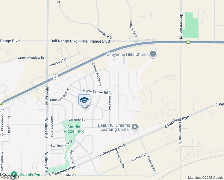 map of restaurants, bars, coffee shops, grocery stores, and more near 3833 Gunsmoke Road in Cheyenne